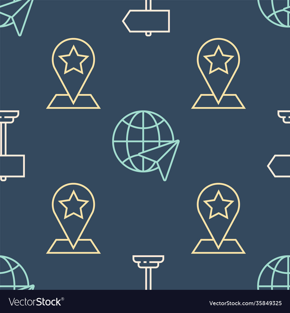 Set line road traffic sign map pointer with star vector image Set line road traffic sign map pointer with star