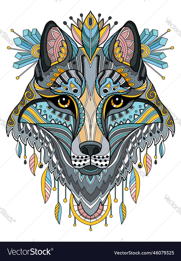 Tangle abstract wolf head colorful isolated Vector Image