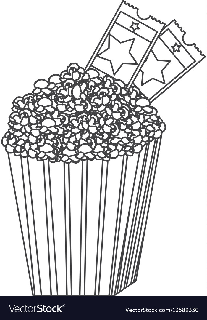Grayscale contour of popcorn container with movie