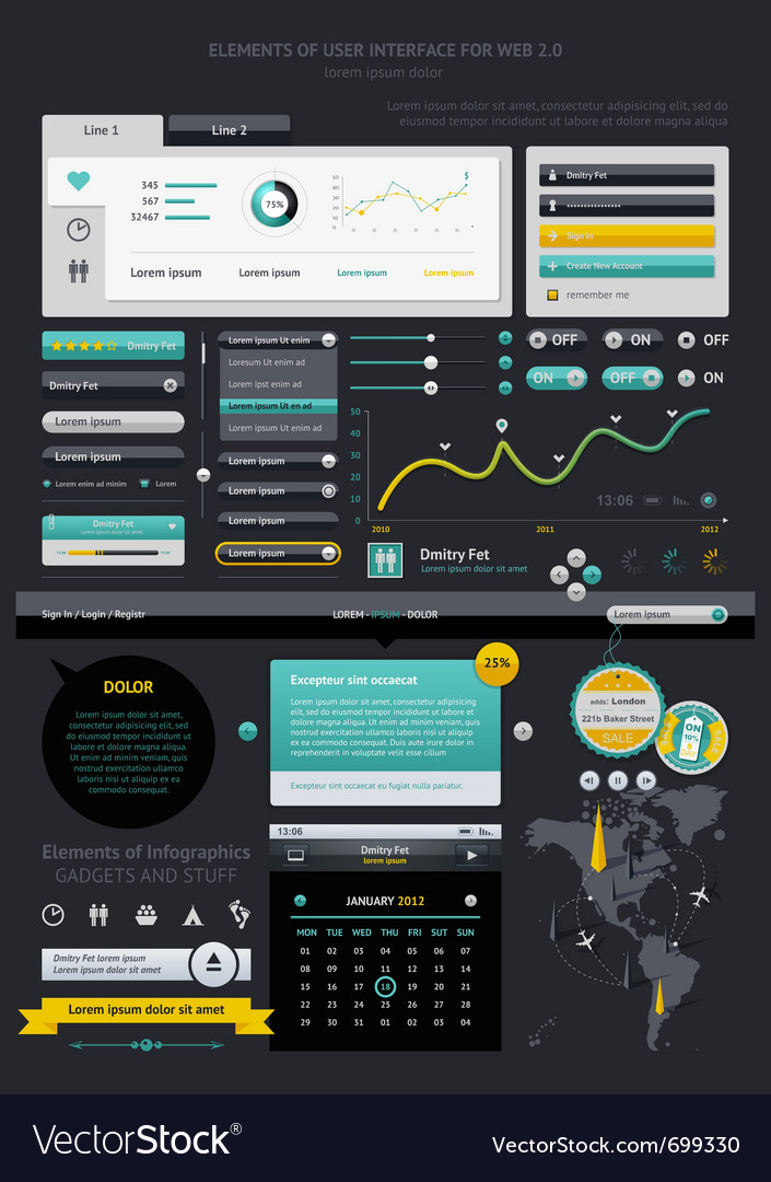 Infographics with buttons and menus