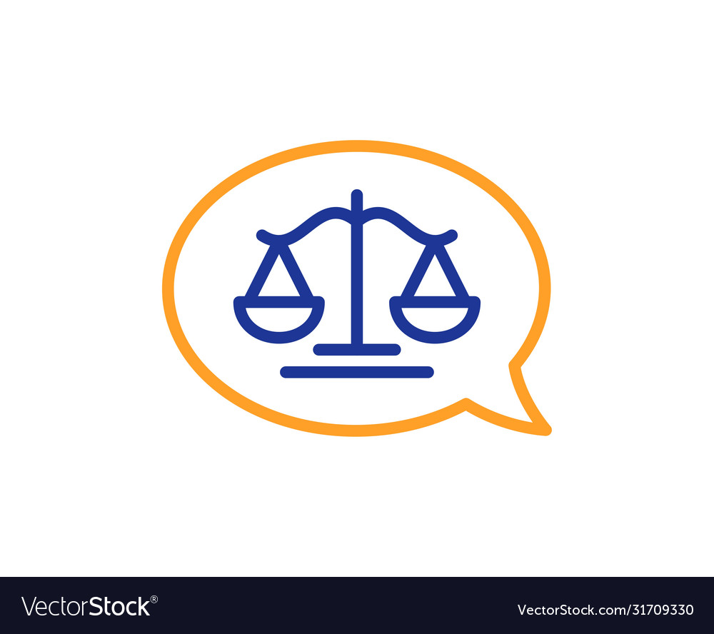 Justice scales line icon judgement speech bubble vector image Justice scales line icon judgement speech bubble