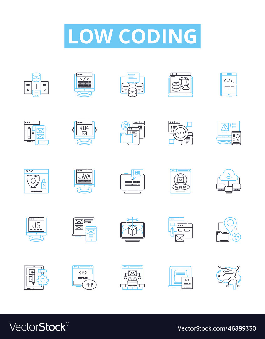 Low coding line icons set no-code visual vector image Low coding line icons set no-code visual