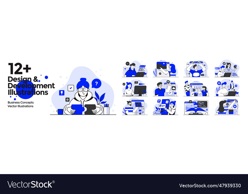 Modern colorful design and development concept set vector image Modern colorful design and development concept set