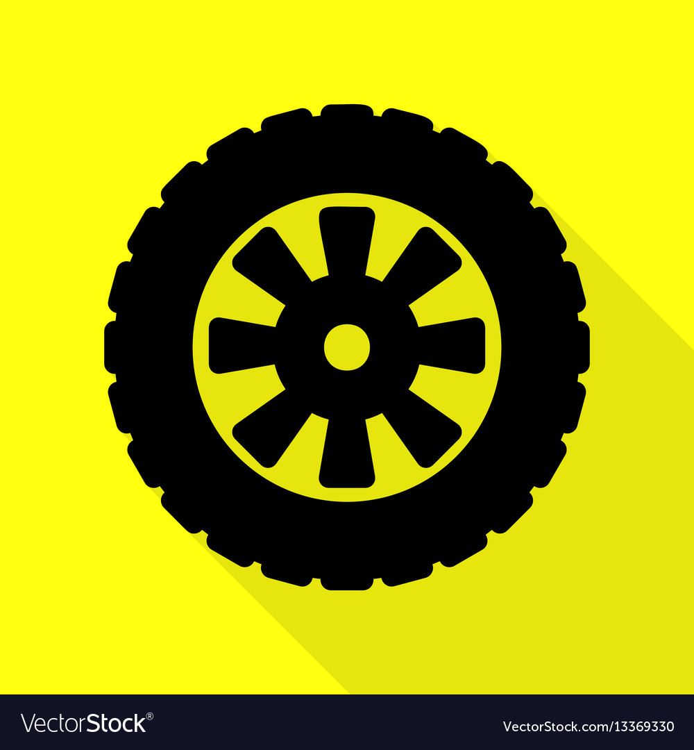 Road tire sign black icon with flat style shadow