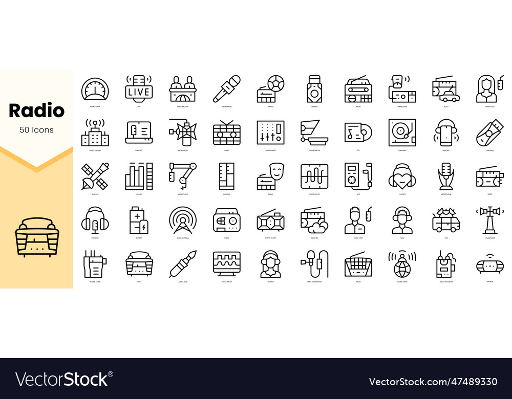 Set of radio icons simple line art style Vector Image Set of radio icons simple line art style