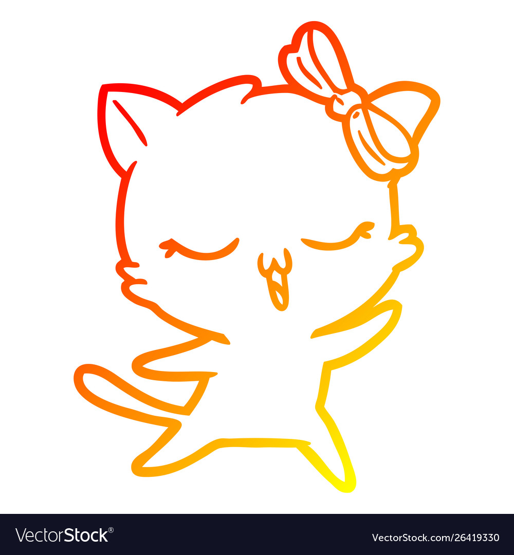 Warm gradient line drawing cartoon dancing cat