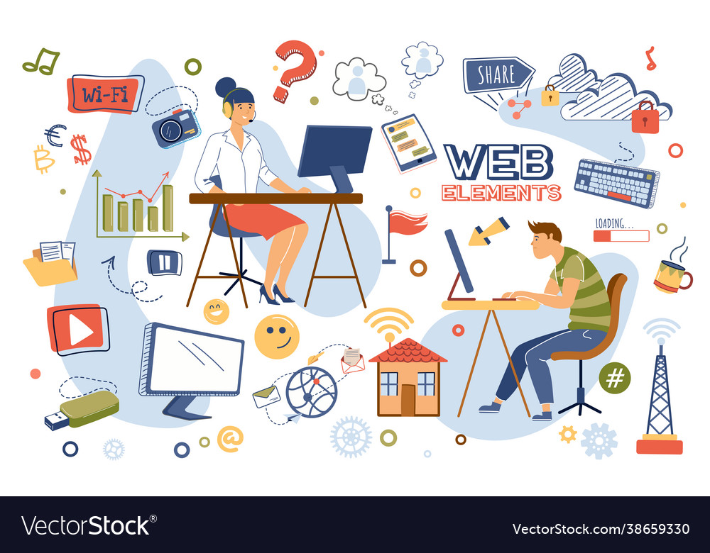 Web elements concept isolated set vector image Web elements concept isolated set