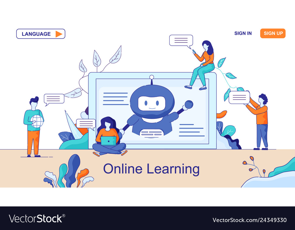 Web page chatbots online learning data application vector image Web page chatbots online learning data application