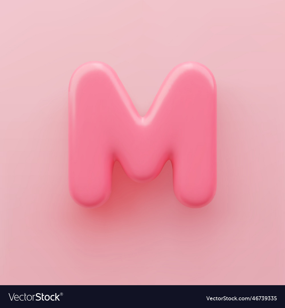 3d pink uppercase letter m with a glossy surface Vector Image