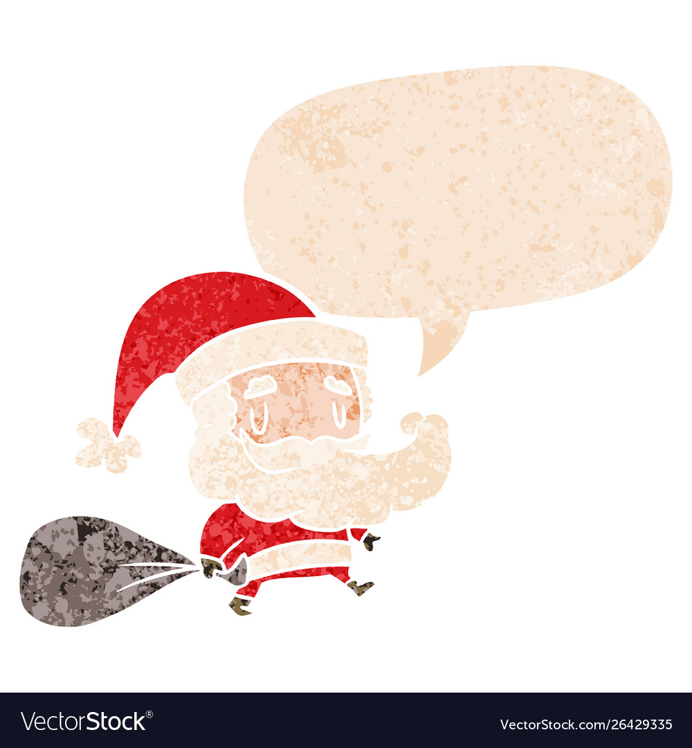 Cartoon santa claus with sack and speech bubble