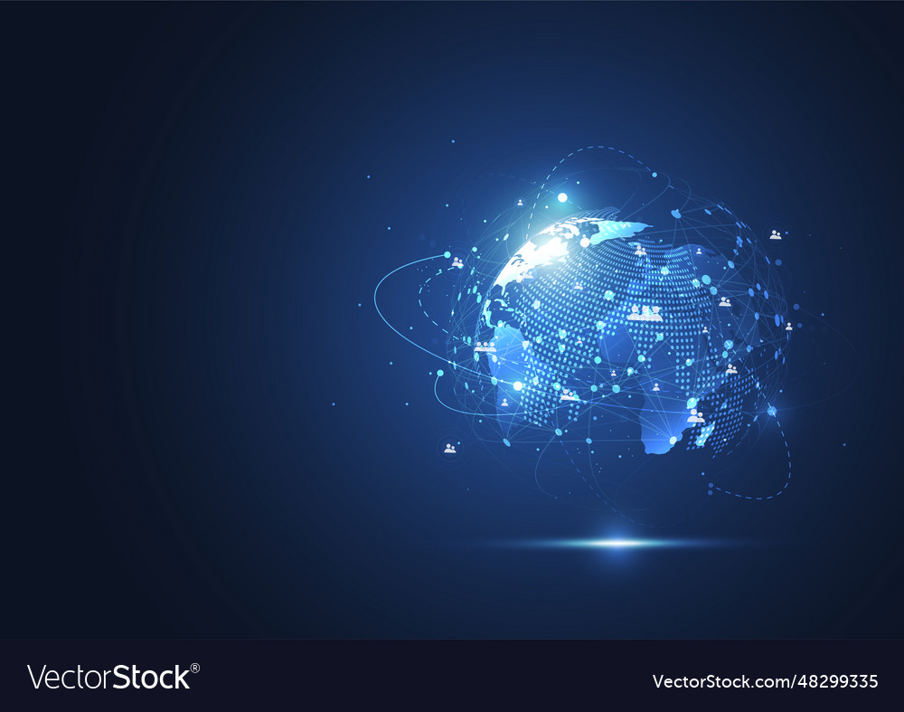 Global network connection world map point vector image Global network connection world map point