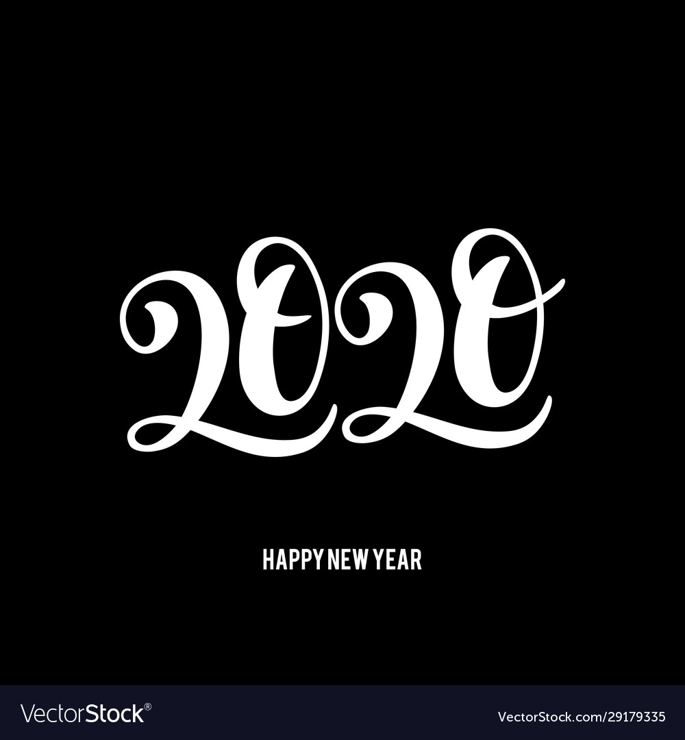 Happy new year 2020 poster with hand drawn vector image Happy new year 2020 poster with hand drawn