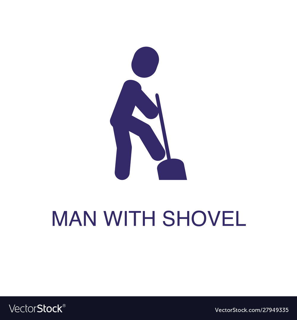 Man with shovel element in flat simple style