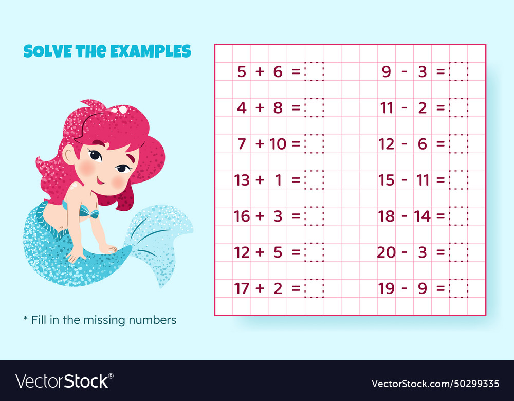 Math game for kids addition and subtraction Vector Image