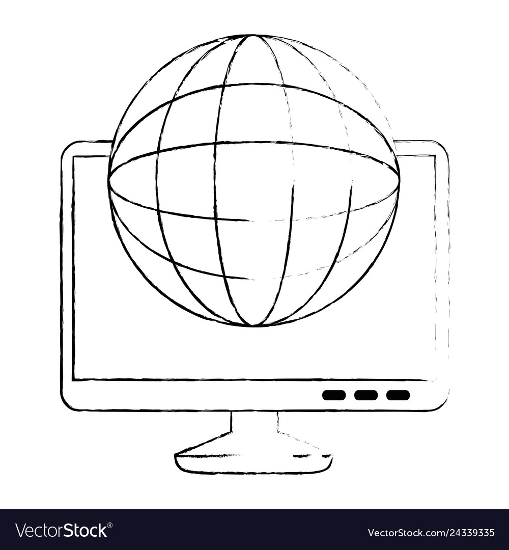 Monitor computer with planet