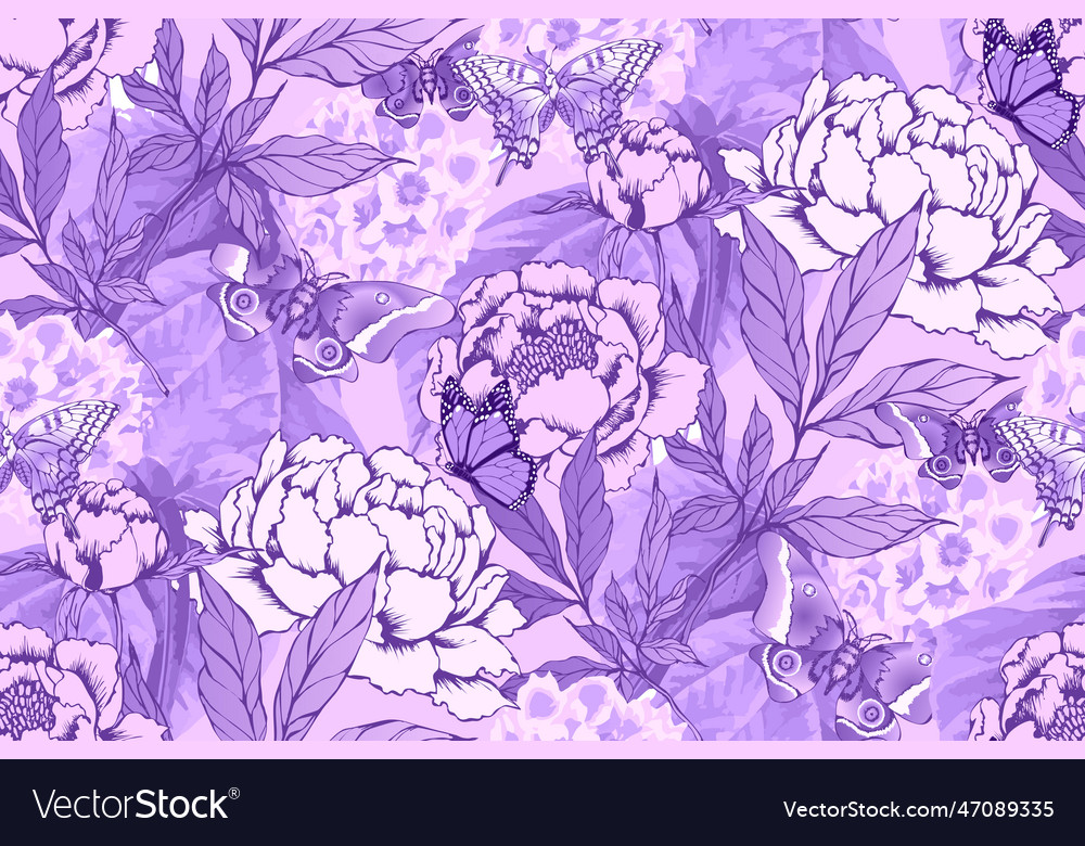 Peony and butterflies seamless pattern