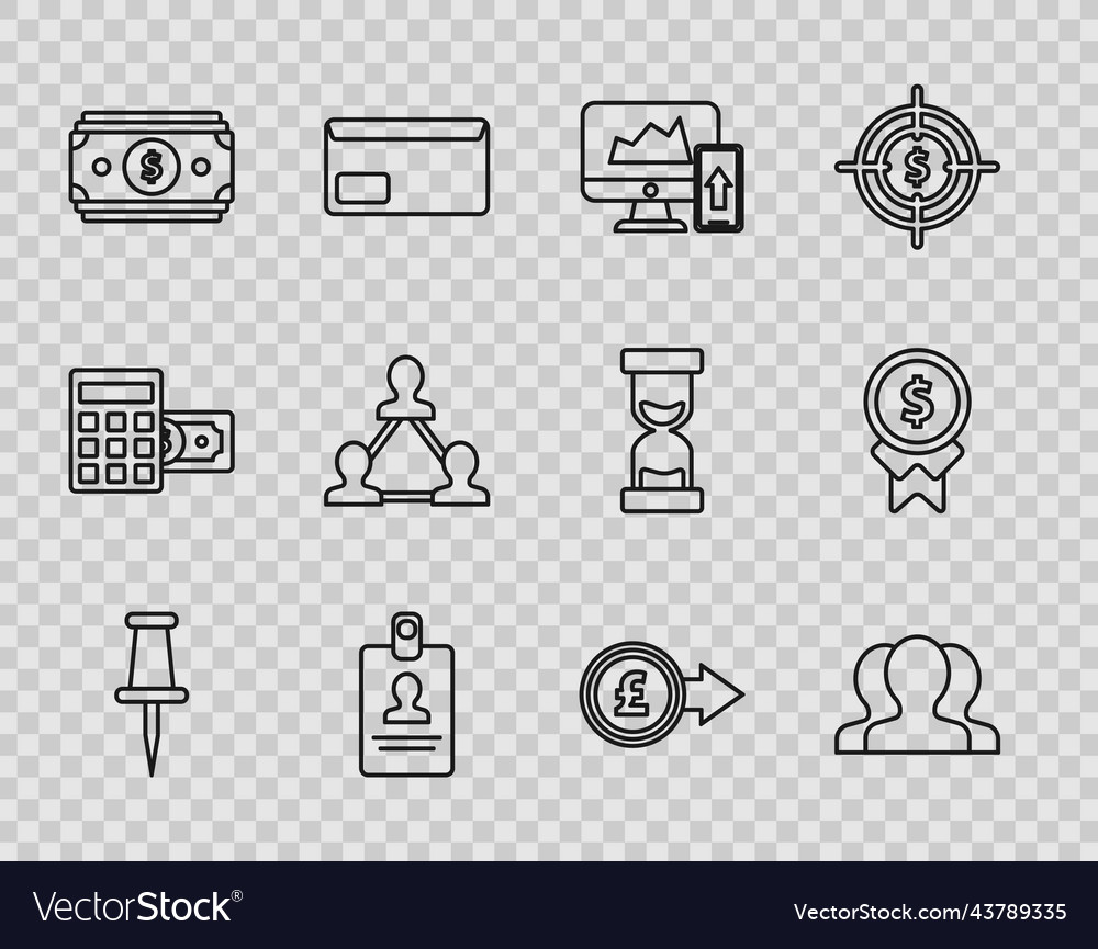 Set line push pin identification badge stacks vector image Set line push pin identification badge stacks