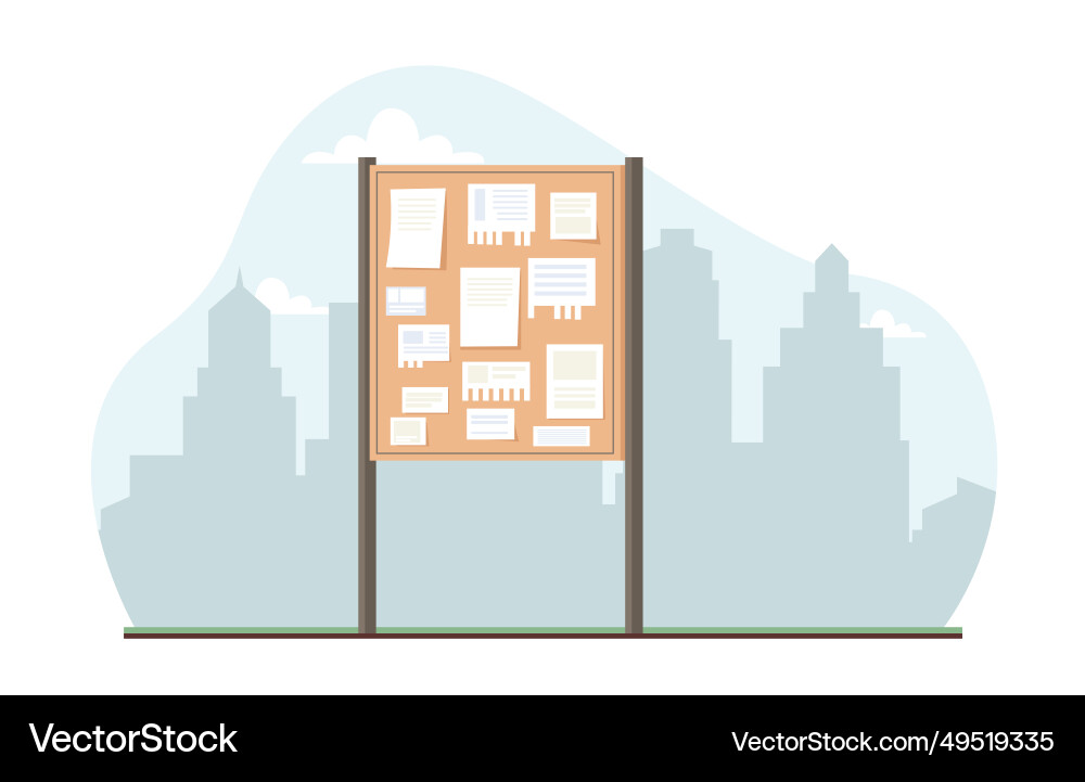 Various ads on bulletin board against background Vector Image