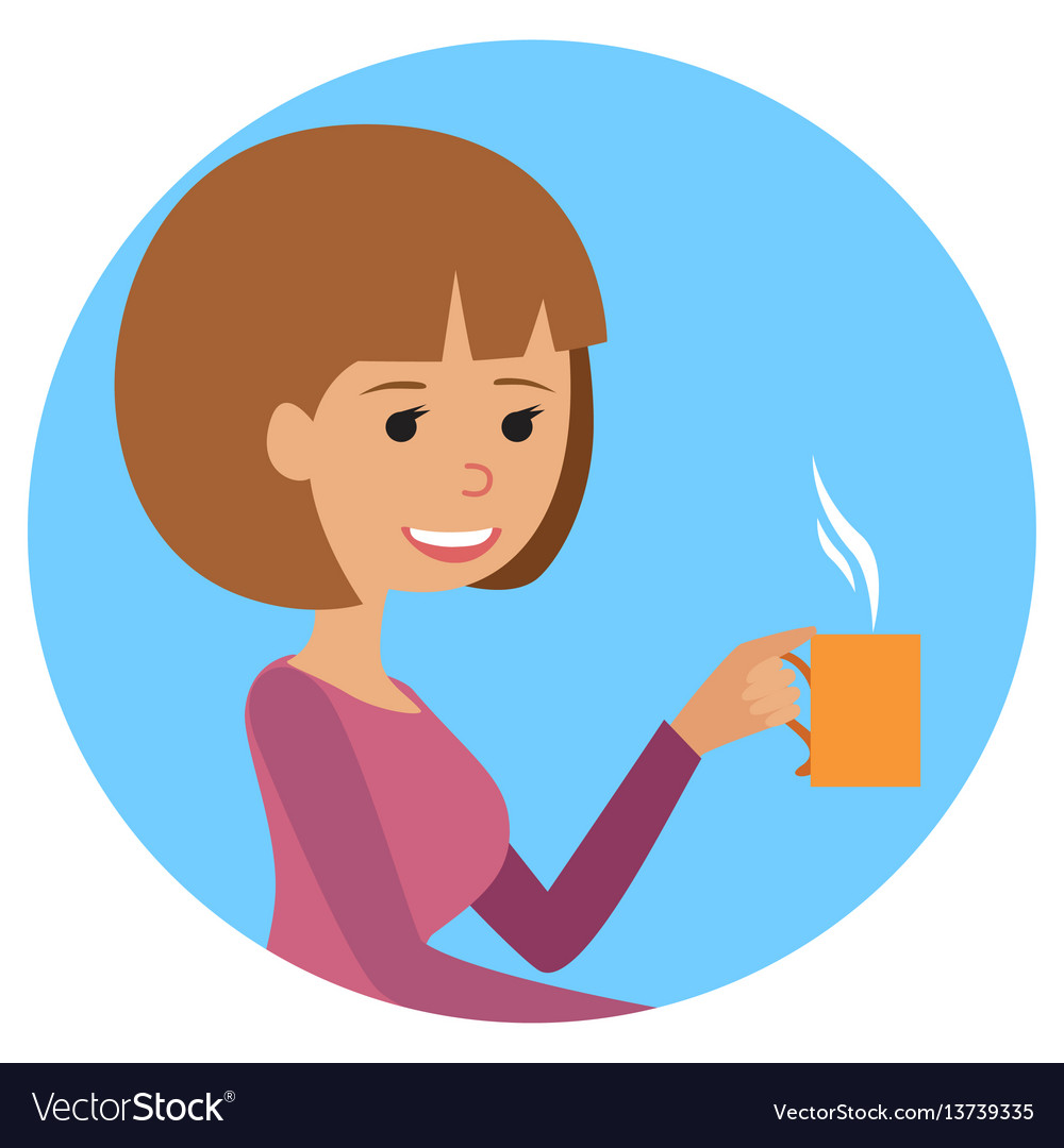 Woman with cup in her hand drinking hot coffee