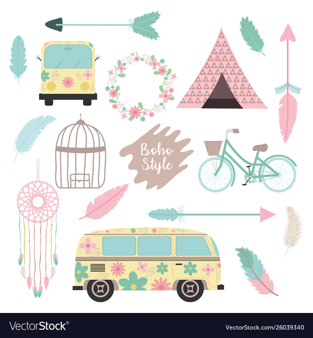 Bohemian and vintage set icons Royalty Free Vector Image