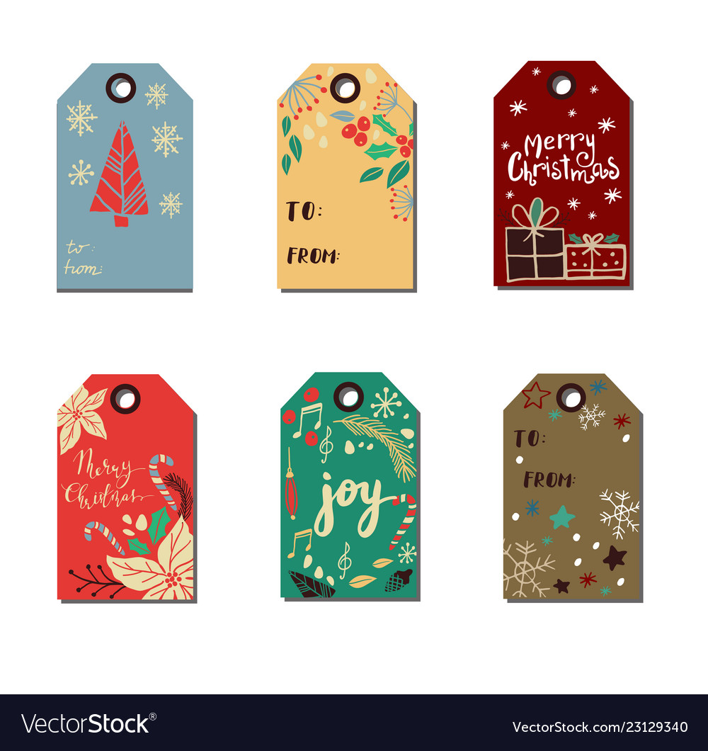 Christmas tags cute collection Royalty Free Vector Image