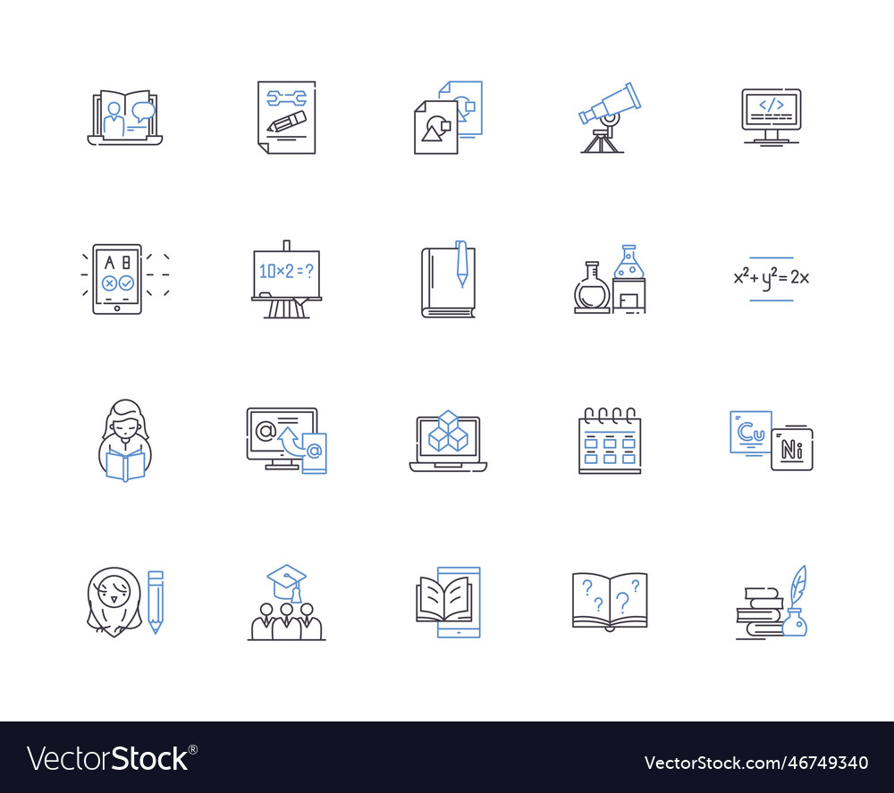 Homework outline icons collection exercise vector image Homework outline icons collection exercise
