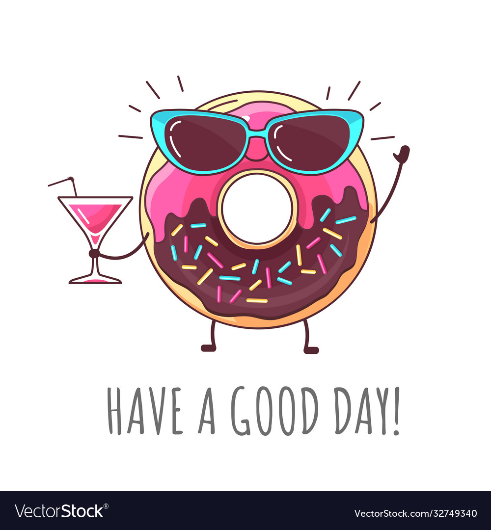 Kawaii funny donut with cosmopolitan cocktail Vector Image