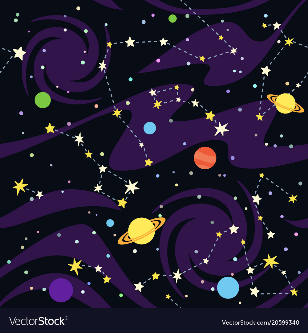 Seamless pattern of constellations on black