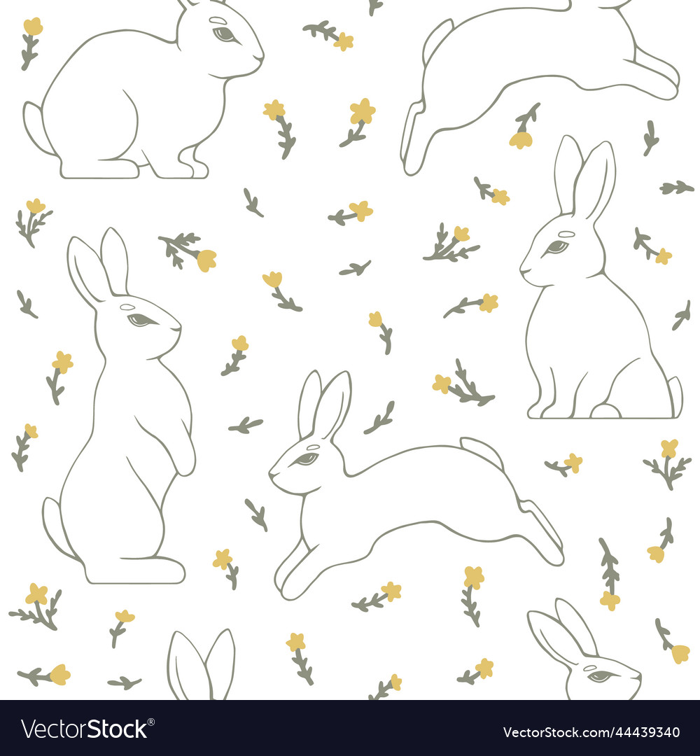 Seamless pattern of drawn rabbits and simple