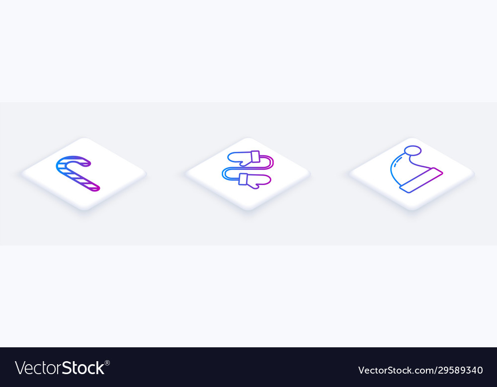 Set isometric line christmas candy cane