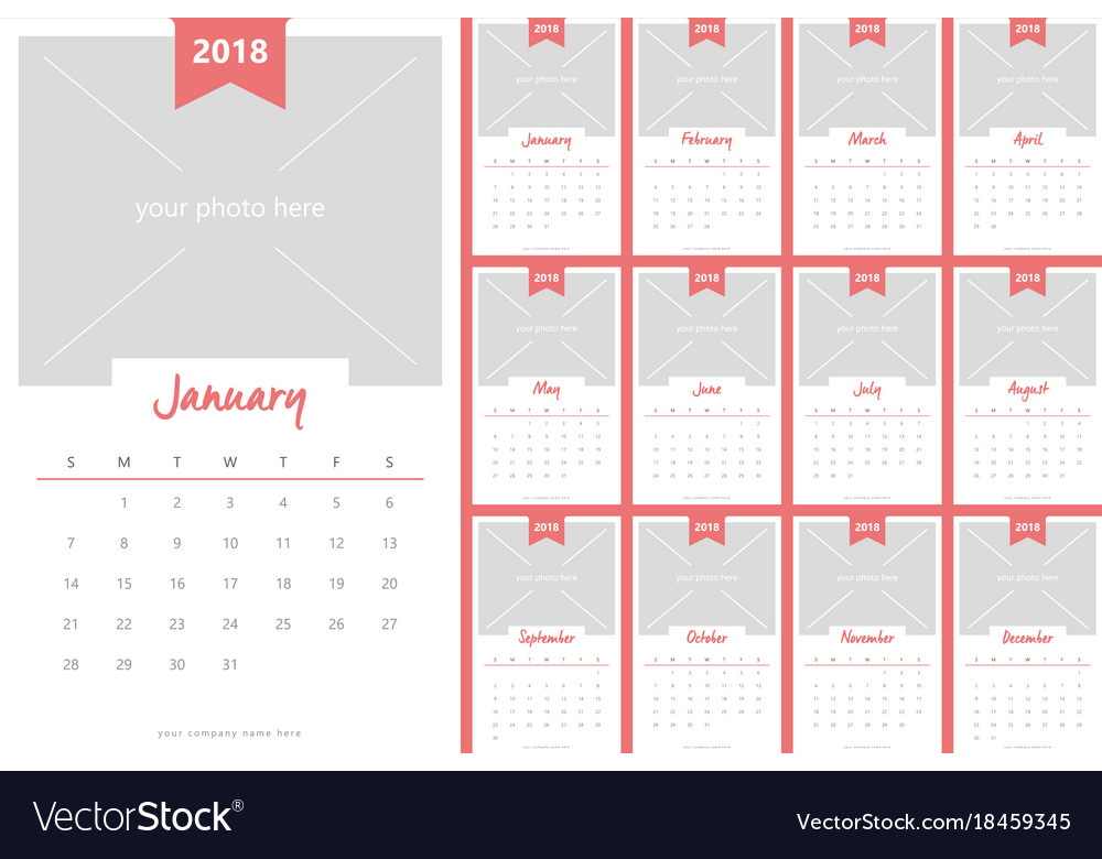 2018 Calendar with Placeholder Spaces