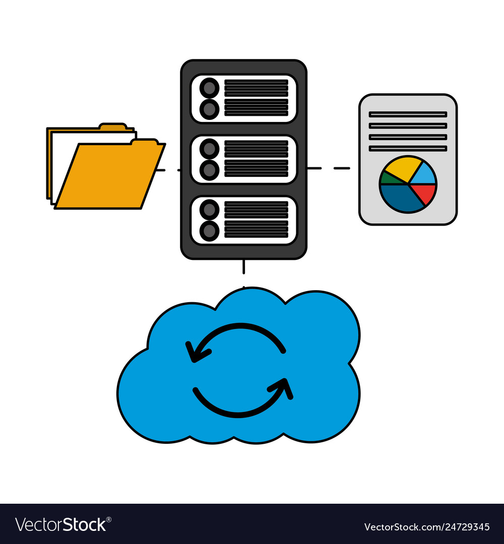 Cloud computing with server and set icons