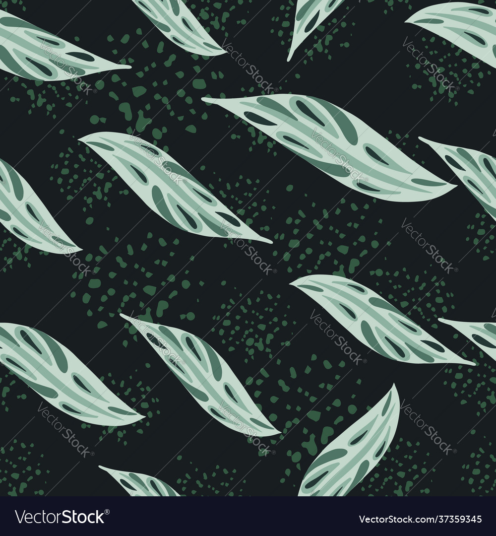 Dark seamless pattern with doodle pale leaves