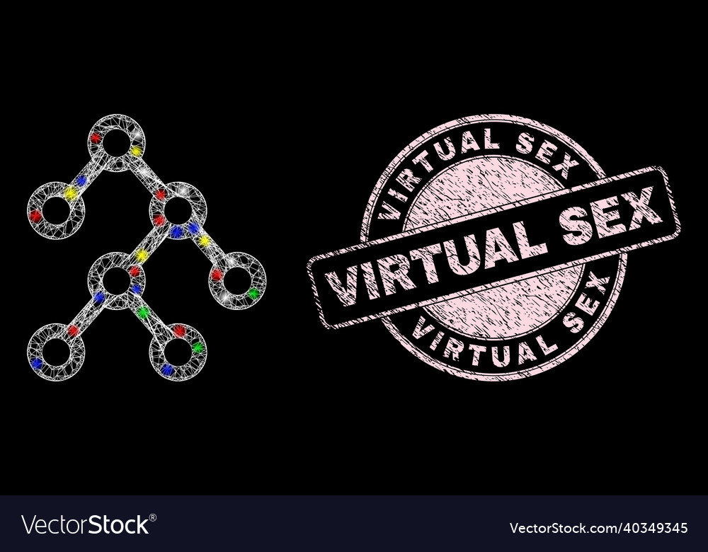 Grunge virtual sex seal and glitter net web binary vector image Grunge virtual sex seal and glitter net web binary