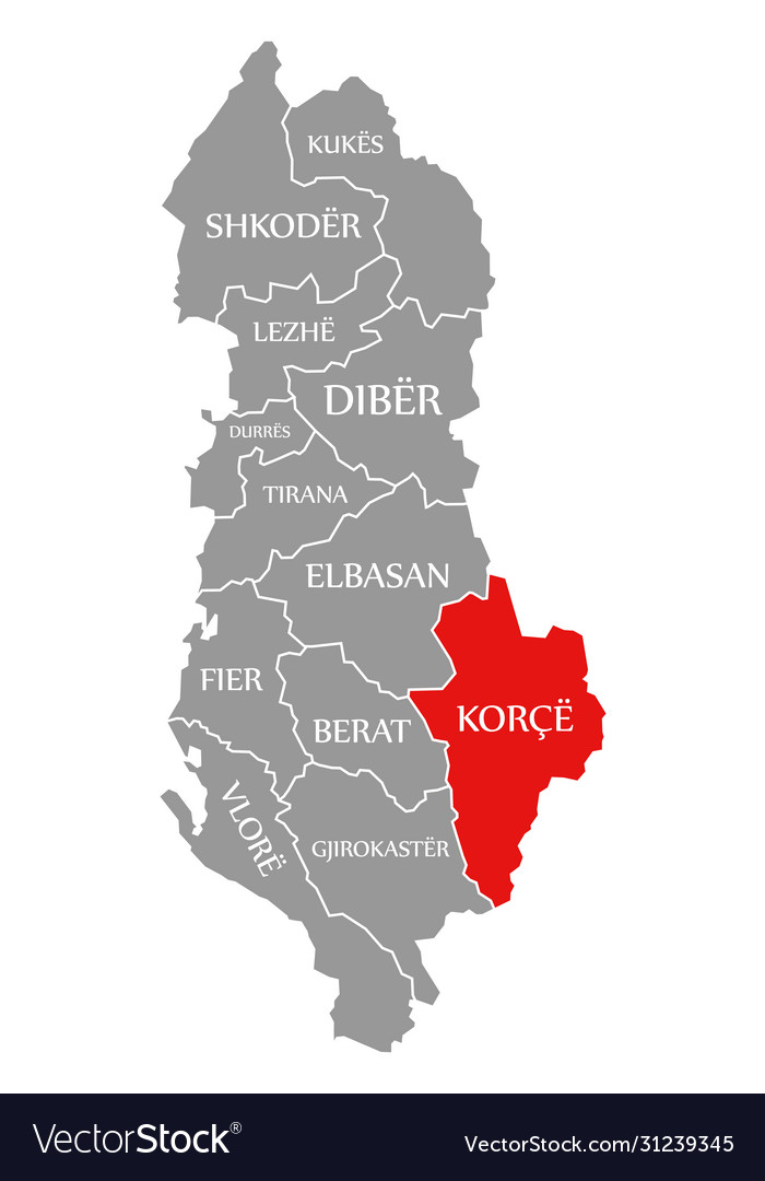 Korce red highlighted in map albania