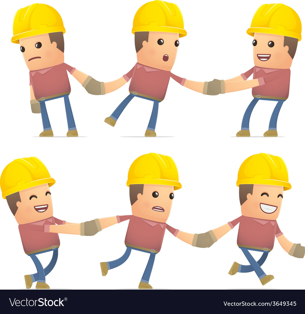 Set of builder character in different poses