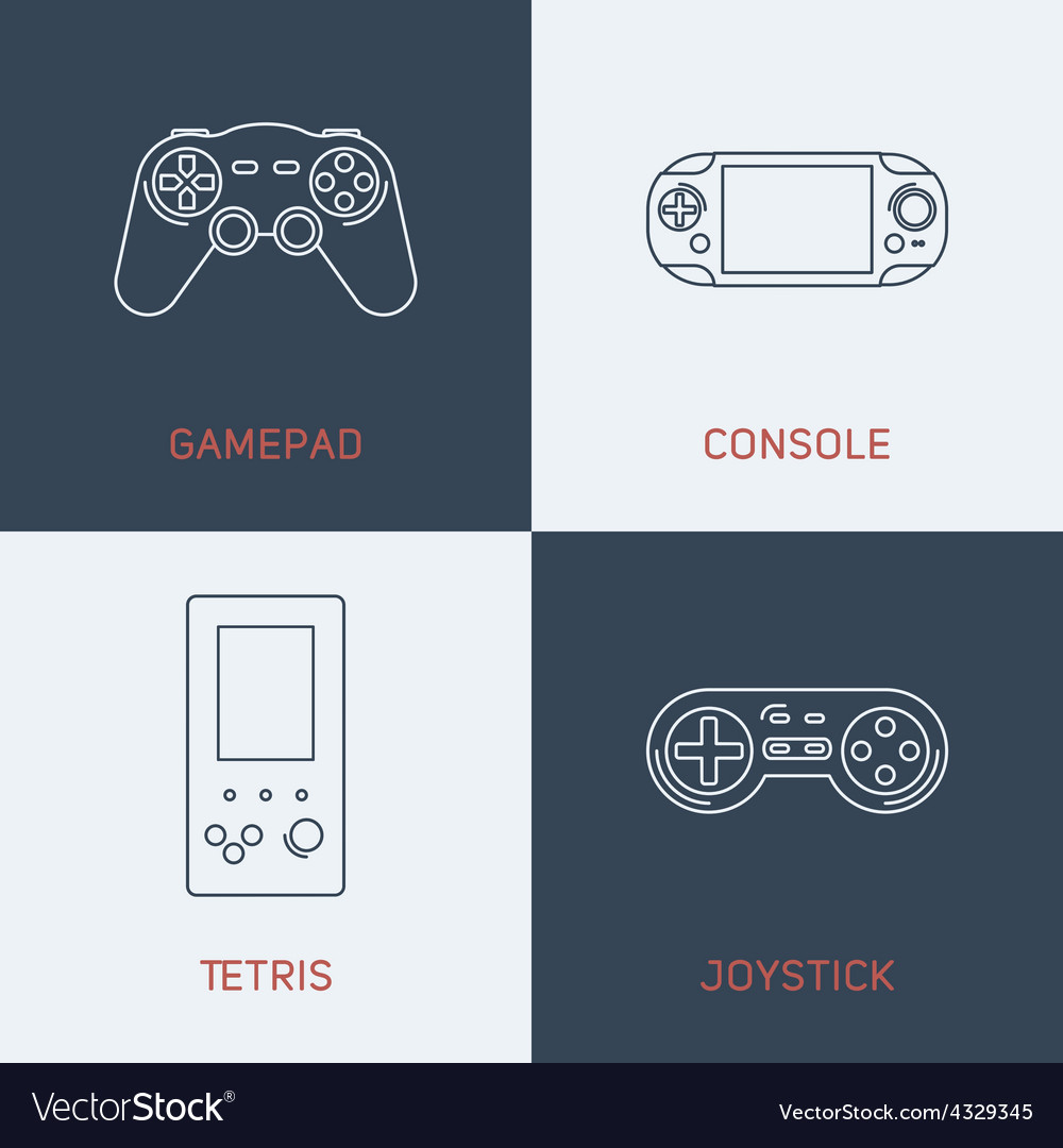 Set of modern thin line icons gamepad console