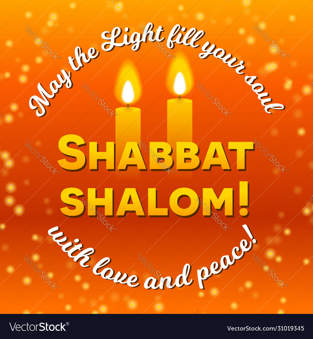 Shabbat shalom candles greeting card lettering Vector Image