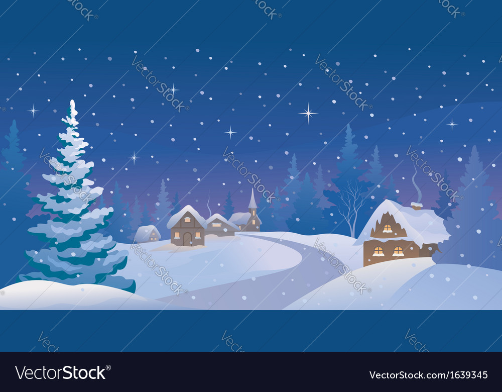 Winter night village Royalty Free Vector Image