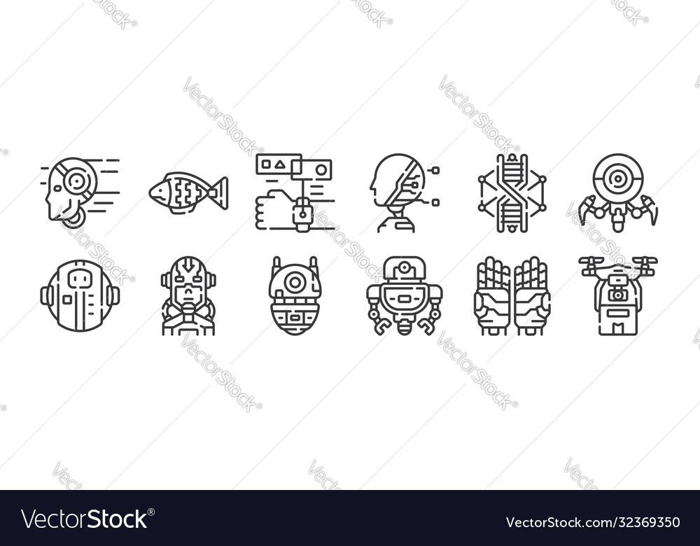 12 set linear robotics icons thin outline vector image 12 set linear robotics icons thin outline