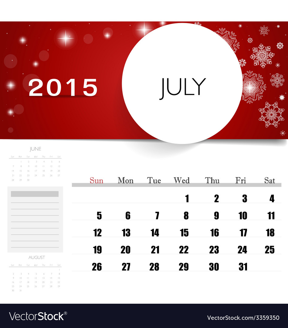 2015 calendar monthly calendar template for july vector image template for 2015 calendar