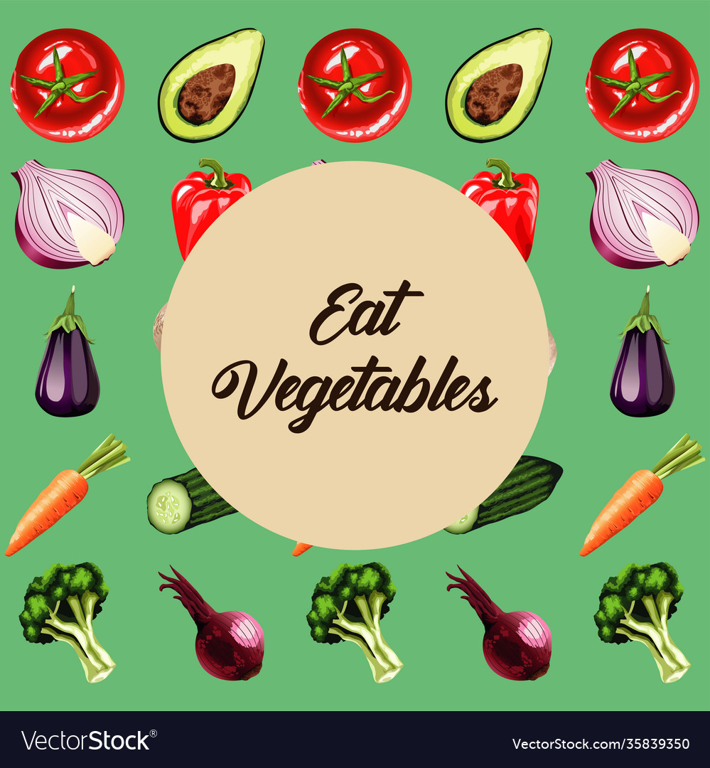 Eat vegetables lettering poster with healthy food