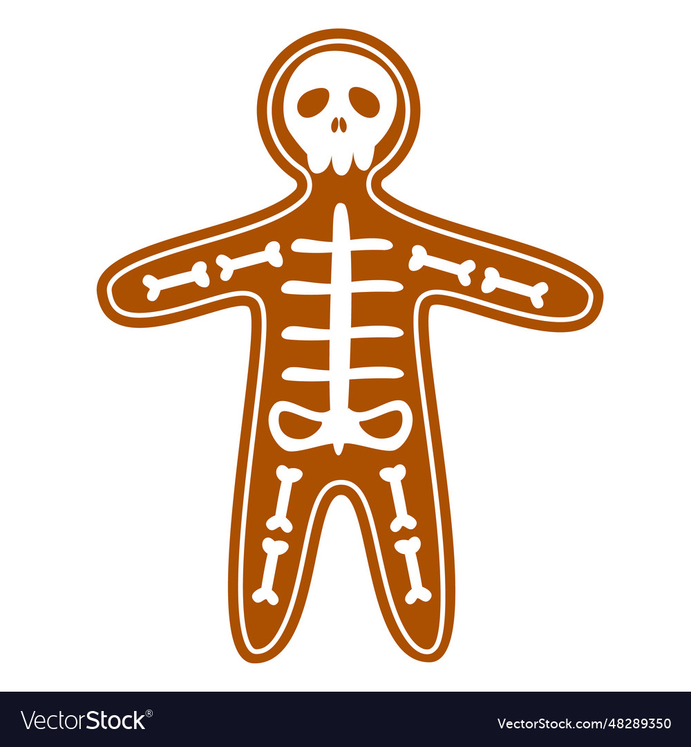 Gingerbread cookie with a skeleton isolated