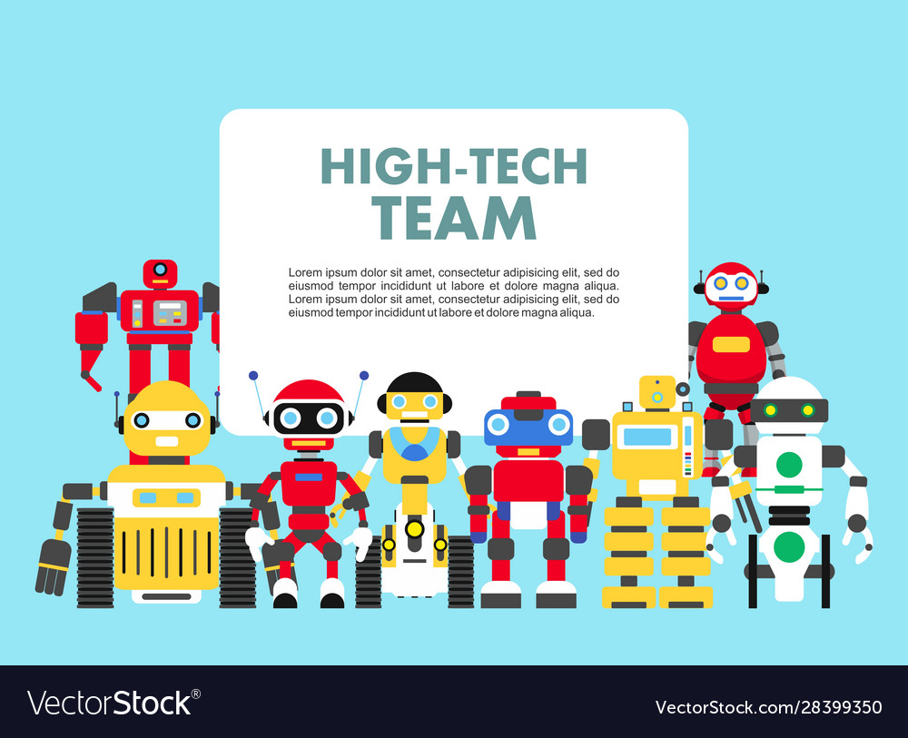Group different abstract robots standing vector image Group different abstract robots standing