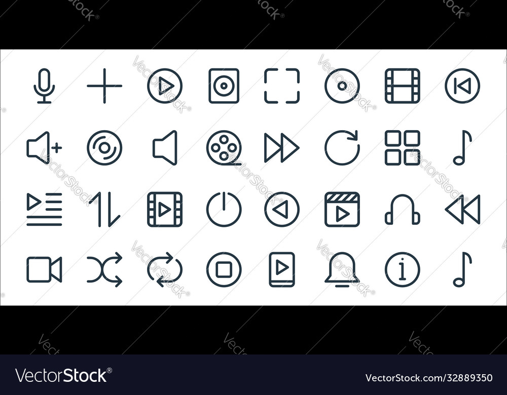 Multimedia line icons linear set quality vector image Multimedia line icons linear set quality