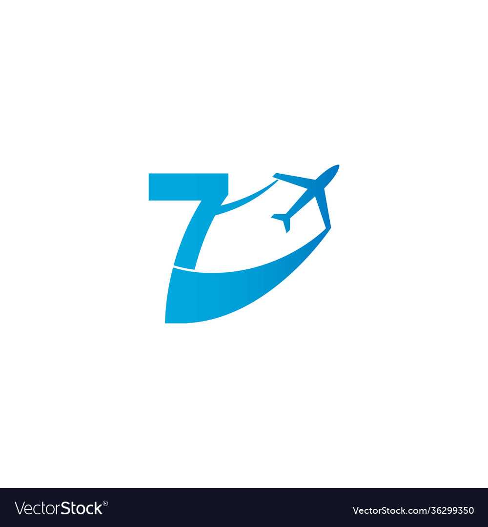 Number 7 with plane logo icon design Royalty Free Vector