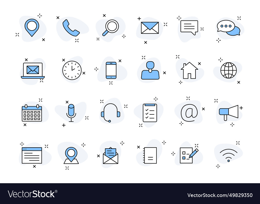 Set of 24 contact us web icons in line style vector image Set of 24 contact us web icons in line style