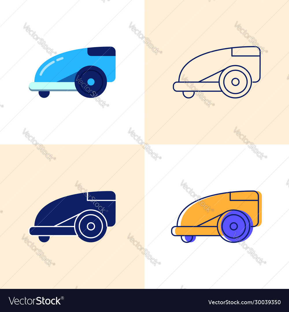 Smart lawn mower icon set in flat and line style vector image Smart lawn mower icon set in flat and line style