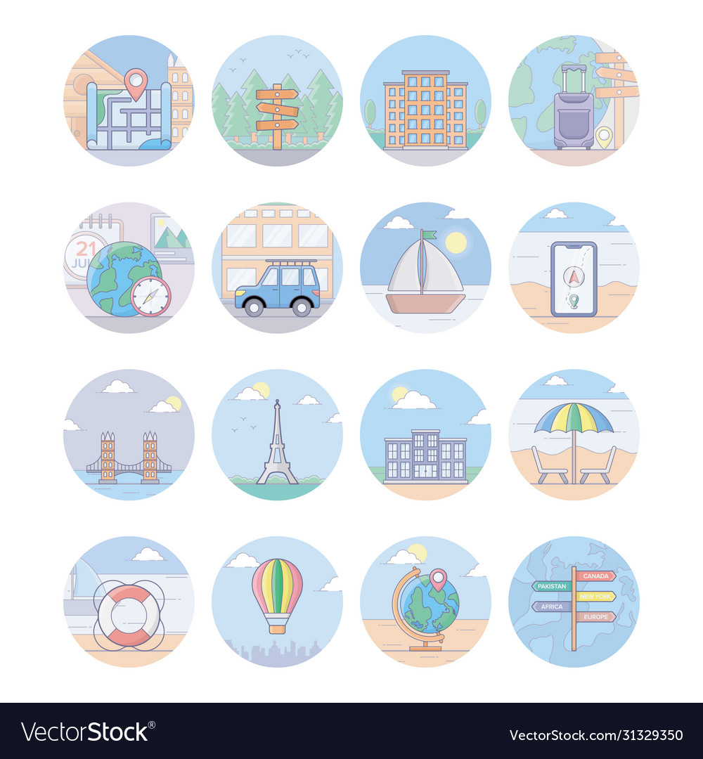 Travel And Tourism Icons Pack Royalty Free Vector Image 2406