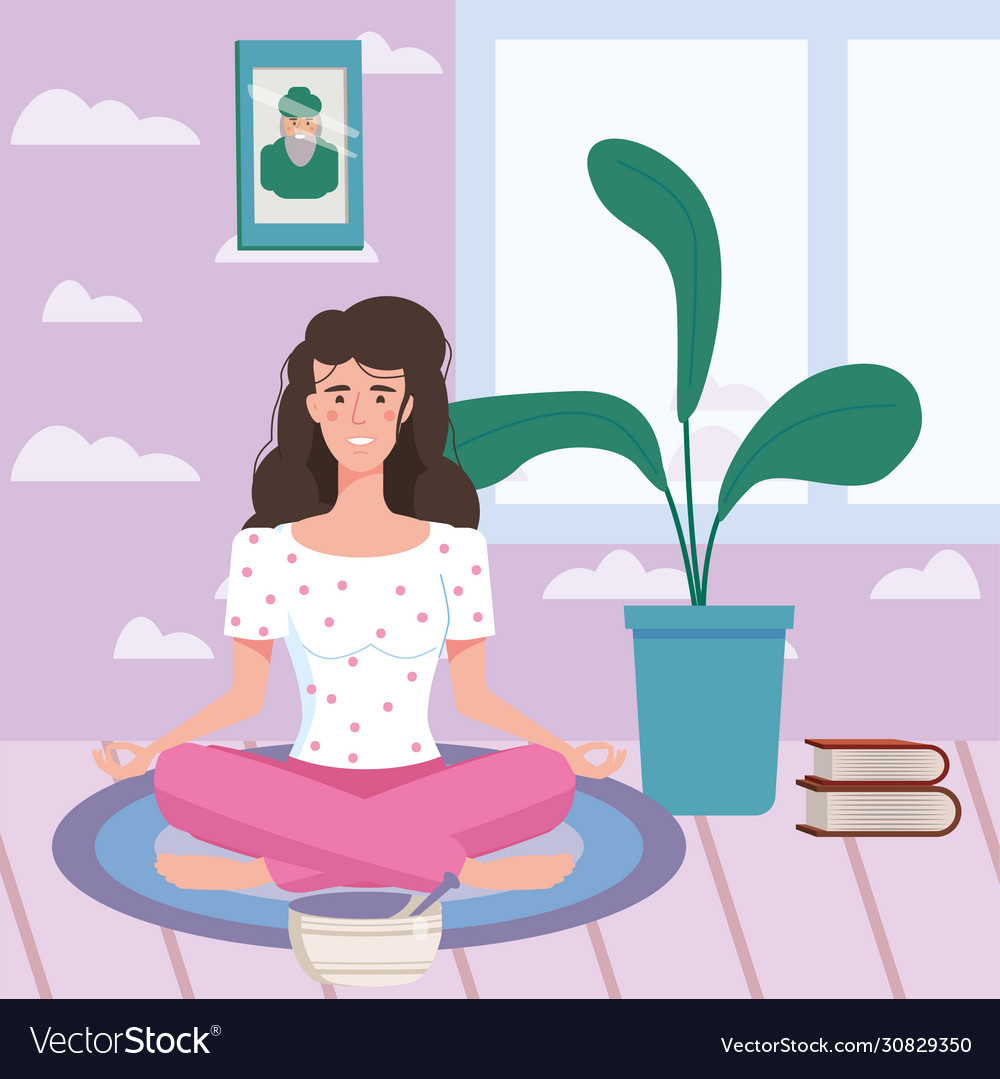 Woman character practicing yoga on social Vector Image